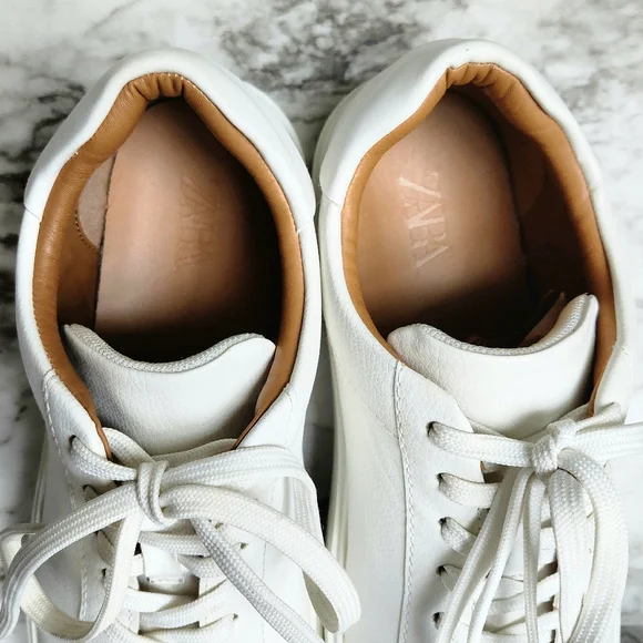 Zara White Monochrome Casual Lace-Up Sneakers, EU Size 40=US Size 10 - Picture 11 of 16